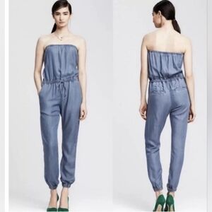 NWT Banana Republic Chambray Strapless jumpsuit w/ drawstring waist. 0 Petite